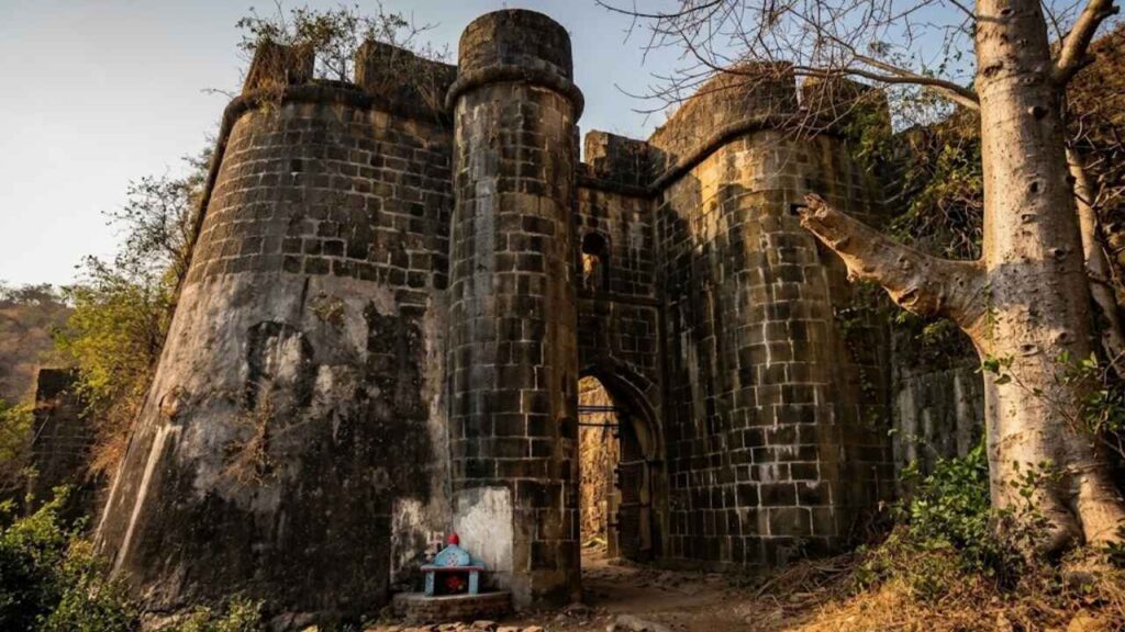 Seaside gateway and stone walls of Vasai Fort, Maharashtra