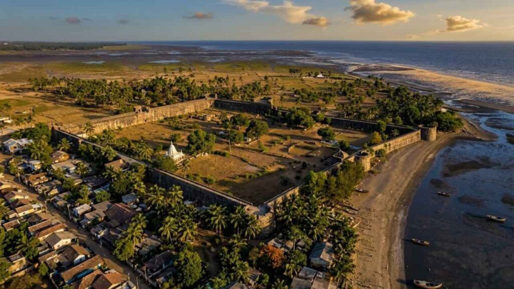 Arnala Fort island near Virar with stone walls and Arabian Sea
